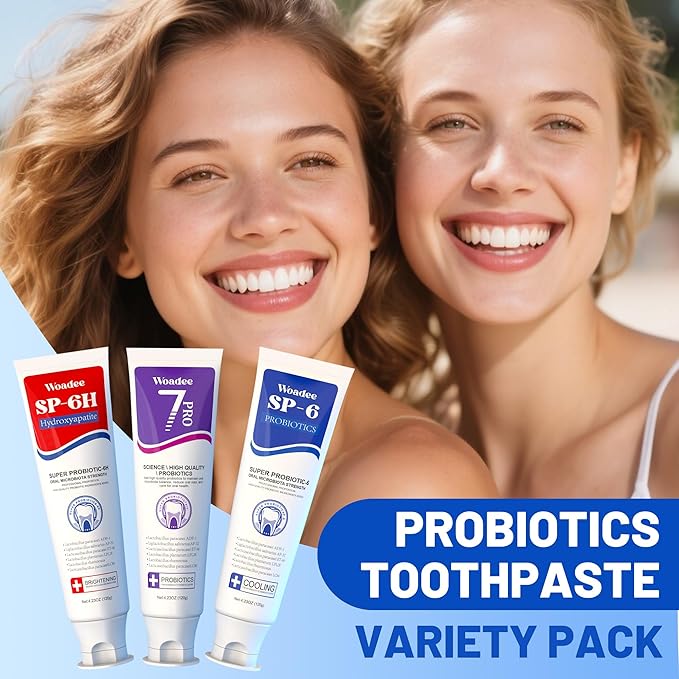 SP-6 Toothpaste Set, 6 Probiotics for Whitening & Cooling Fresh Breath, 7- Pro Intense Whitening, Fluoride-Free, Safe for Enamel, Deep Brigthtening & Freshness (2 Tubes, Blue+Purple)