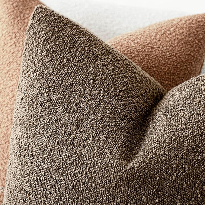 Foindtower Pack of 2 Textured Boucle Throw Pillow Covers Accent Solid Decorative Lumbar Pillow Cases Cozy Soft Couch Cushion Case for Chair Sofa Bedroom Living Room Home Decor 12x20 Inch Light Brown