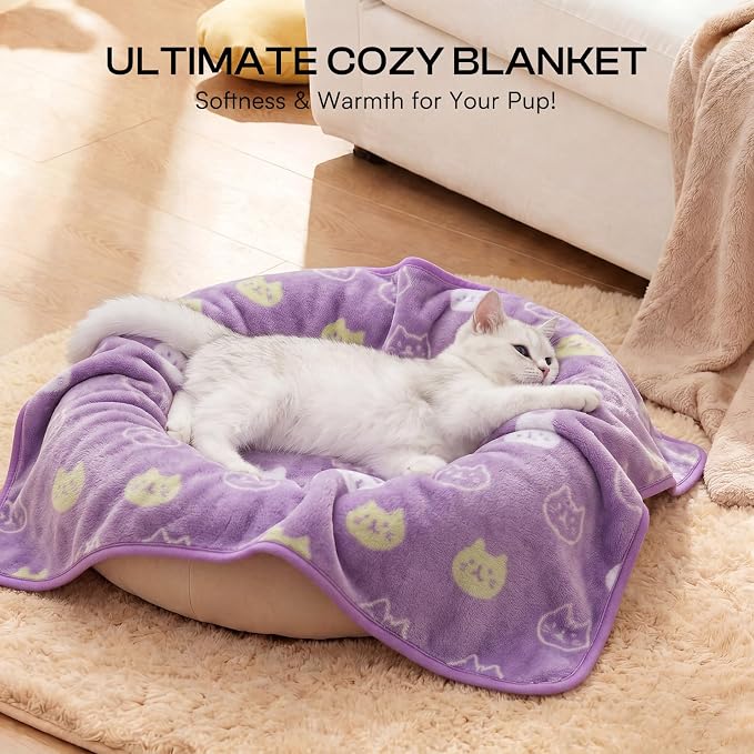 Luciphia 3 Pack Cute Cat Blankets Cozy Small Throw for Pet Puppy,30"x20" | 280GSM Fuzzy Kitten Pet Blankets Washable for Crate Bed Couch Car Indoor - Puppy Essentials Dog Gift