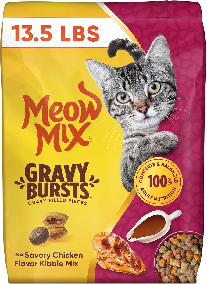 Meow Mix Gravy Bursts, Dry Cat Food, Savory Chicken Flavor, 13.5 lb. Bag