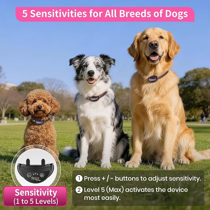 PetJoy Anti Bark Collar 3 Pack, 5 Adjustable Sensitivity Levels Barking Collars, Smart Automatic Bark Collar with 7-Stage Escalating Beep-to-Shock Correction