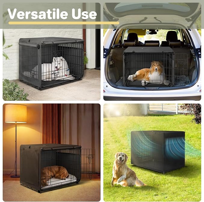 Seiyierr Dog Crate Cover, Dog Kennel Cover Universal Fit for 24 Inch Wire Dog Crate, Lightweight 600D Polyester Fabric with Double Door, Dog Enclosure Covers, Pet Crate Covers, Black