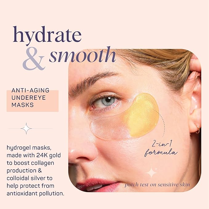 SpaLife Beauty Anti-Aging Under Eye Masks – Hydrogel Eye Patches for Fine Lines, Dryness, & Dullness with 24K Gold, Colloidal Silver – 2-in-1 Skincare Treatment – 48 Pairs