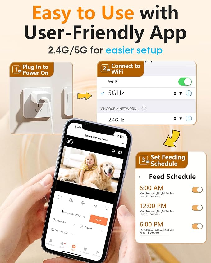 Automatic Dog Feeder, 12L Dog Food Dispenser Automatic for Large Breed | Anti-Clog 0.78inch Large Kibble, 20 Days Food Capacity, 1080P HD Camera, APP Control for Office Workers