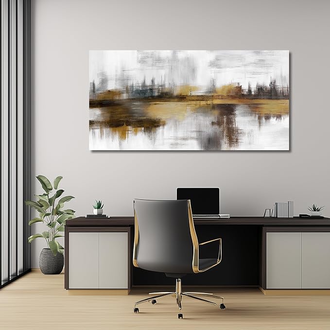 Belmrxne Wall Art Abstract Grey and Gold Wall Decor Vintage Artwork Aesthetic Wall Prints for Living Room Home Office Decor 24 x 48 Inches