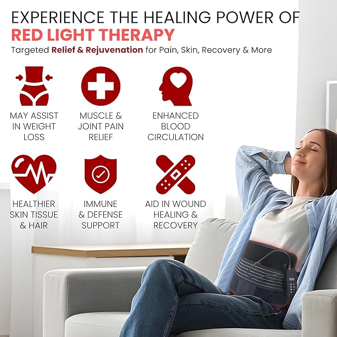 JWAY Red Light Therapy Belt | 660nm Red Light Therapy & 850nm Near Infrared Light Therapy for Body | Relax & Massage Muscles | Pain Relief and Inflammation | Improve Circulation