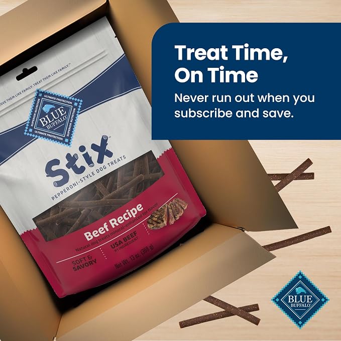 Blue Buffalo Stix Beef Pepperoni-Style Dog Treats, 13 oz | Real Beef #1 Ingredient, Soft & Easy to Tear, Developed by Veterinarians & Nutritionists, Great for Training