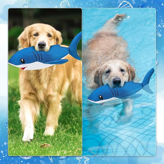 EXPAWLORER Floating Dog Toys Squeaky - 2 Pack Dog Water Toys for Pool Lake Beach, Pup Chew Toy Summer Outdoor Interactive Enrichment Play for Non-Aggressive Small Medium Large Breeds, Shark