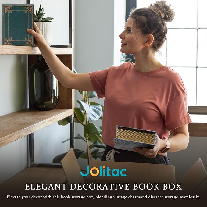 Jolitac Wooden Decorative Book Boxes 3-Pack - Vintage Style Secret Storage Boxes Handcrafted Wooden Storage Containers with Rustic Magnetic Closure for Jewelry & Keepsakes (Vintage Green)