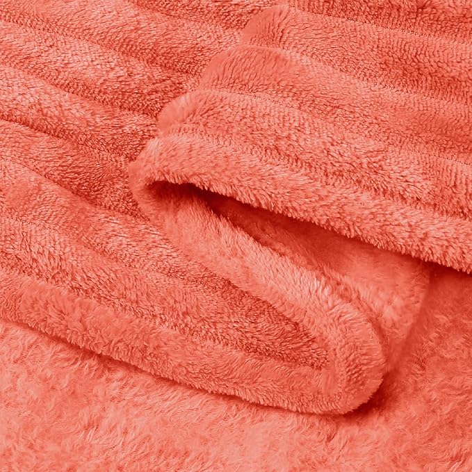 BEDELITE 3D Ribbed Coral Red Fleece Throw Blanket for Couch, 50x60 Inch | Soft Warm Decorative Fluffy Blanket, Cozy Plush Lightweight Fuzzy Throw Blanket for Bed Sofa Home Room Decor, Gift for Women