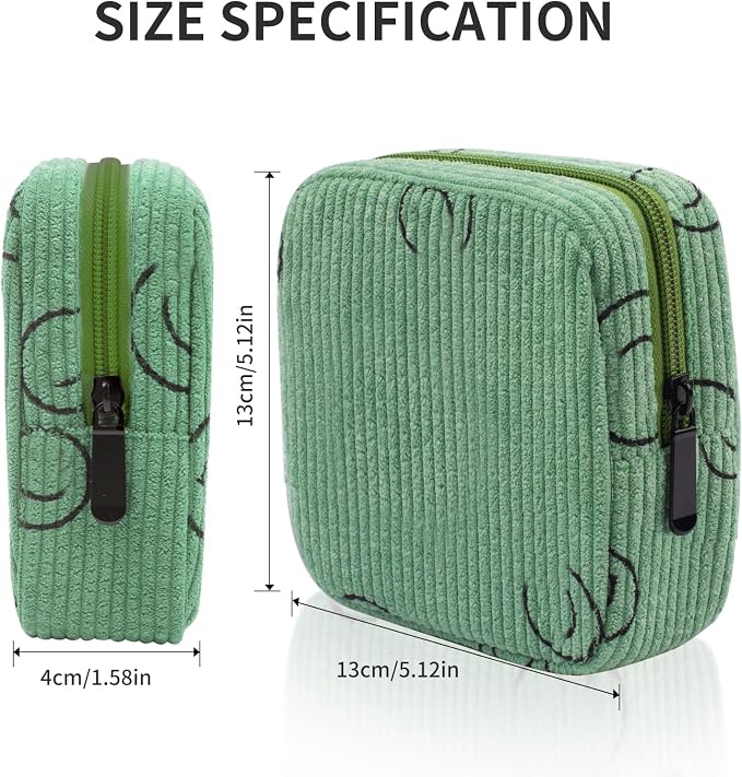 Sanitary Napkin Storage Bag, Corduroy Period Bag for Women, Cute Portable Period Pouch with Zipper, Sanitary Pads Bag Tampons Holder for Purse, First Period