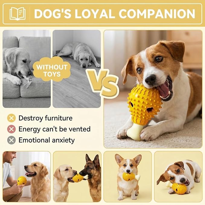 Fried-Chicken-Leg-Shaped Design Squeaky Treat Dispenser | Dog Chew Toys for Aggressive Chewers, TPR Durable Interactive Enrichment Puzzle Toy for Large Medium Breed Dogs