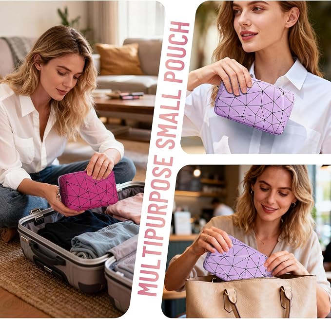 Tampon Holder for Purse Period Bag Waterproof Geometric PU Sanitary Napkin Storage Bag Portable Menstrual Cup Pad Pouch Cute Makeup Bag Feminine Gift Purple