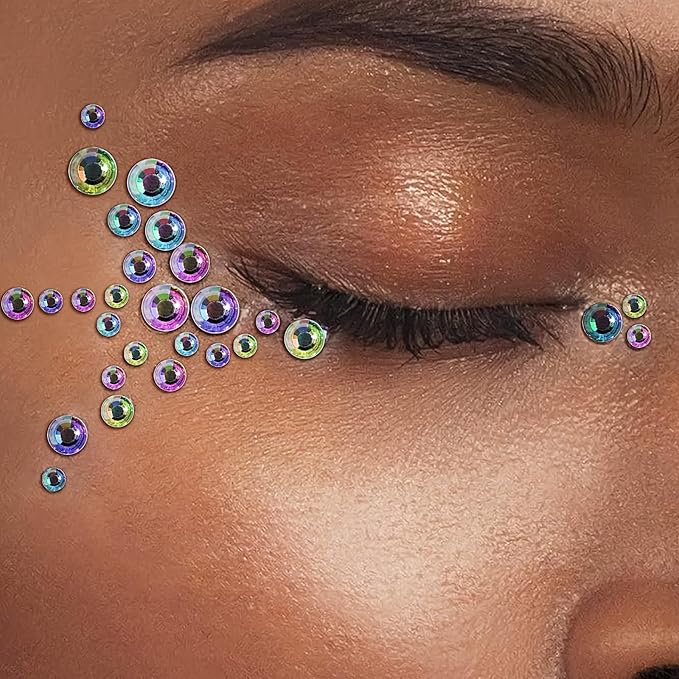 Gem Stickers Jewels for Crafts Rhinestone Stickers Face Gems Pearls for Makeup Stick on Body Dark Color Crystal Clear Decals 3/4/5/6MM Hair Nails Craft DIY Decor 975PCS