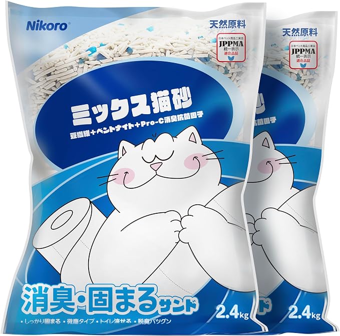 NIKORO Tofu Cat Litter,Strong Clumping Cat Litters,11 lbs(5.29 lbs×2Bags) | Odor Control and Unscented Ultra Absorbent Water Flushable Tofu Cat Litter,Dust Free Scent Free