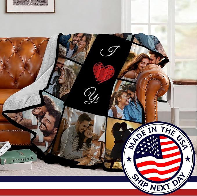 SHIPS NEXT DAY Custom Blanket with Picture Text Personalized Throws Blanket with Photos Customize Blanket Customizable Blankets Customized Gifts for Mom Dad Couple Girlfriend Boyfriend Wife Husband