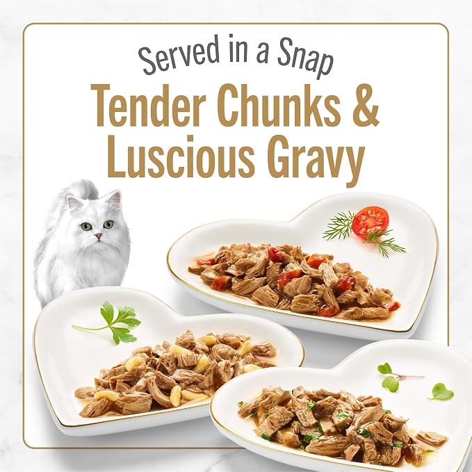Purina Fancy Feast Petites Gravy Wet Cat Food Variety Pack, 2.8 oz, 24-Pack | 48 single servings made with Chicken or Fish, and no artificial colors or preservatives. Convenient break-apart tubs