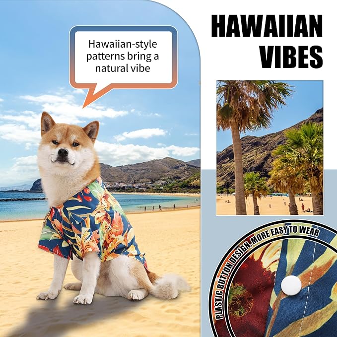 Dog Shirt Hawaiian, Pet Summer T-Shirts Dog Style Floral Breathable Cool Clothes Hawaiian Shirts Gifts for Owner and Pet Shirts are Sold Separately