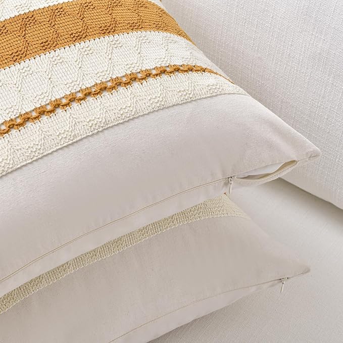 Fancy Homi Set of 2 Mustard Yellow Fall Decorative Throw Pillow Cover 16x16 Inch for Couch Bed Sofa, Autumn Halloween Thanksgiving Home Decor, Soft Cotton Aesthetic Cushion Case