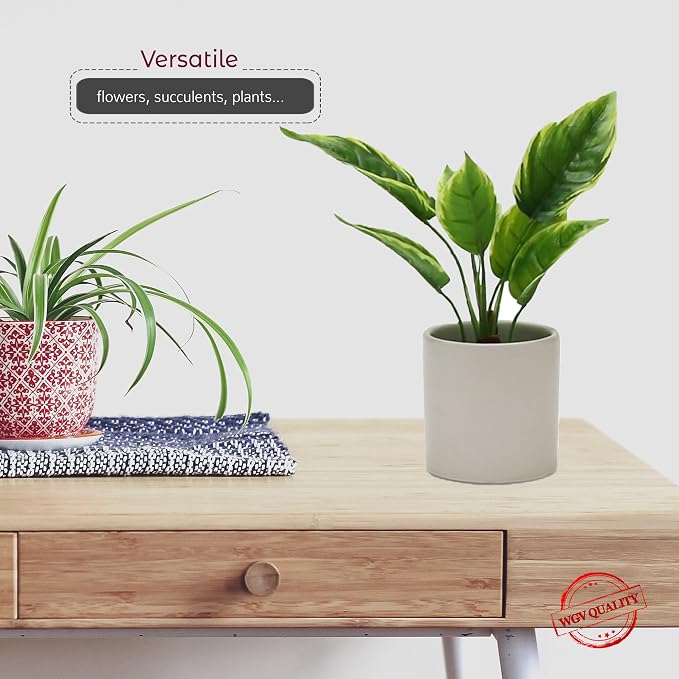 WGVI Matte White Ceramic Cylinder Vase Width 3.75" Height 4", Flower Arrangements, Candle Holder, Terrarium Planter Pot, Tabletop Storage Container Organizer Pen Brush Holder, Bulk Wholesale, 6 Pcs