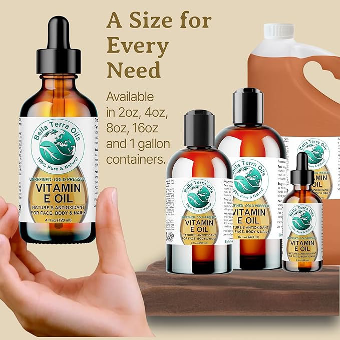 Bella Terra Oils - Organic Vitamin E Oil 8 oz - Luxurious Organic Wheat Germ Derived Oil, Abundant in Organic Vitamin E Antioxidants, Skin's Best Friend for a Radiant Glow