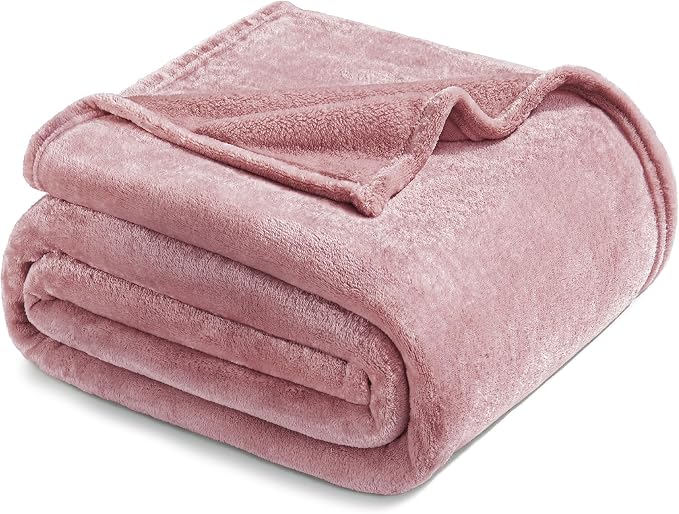 Exclusivo Mezcla Soft Fleece Blanket Twin Size for Bed, Dusty Pink | 90x66 Inches, Double-Sided Brushed Flannel, Lightweight Plush Cozy Blanket for Home Decor, All Season, Machine Washable