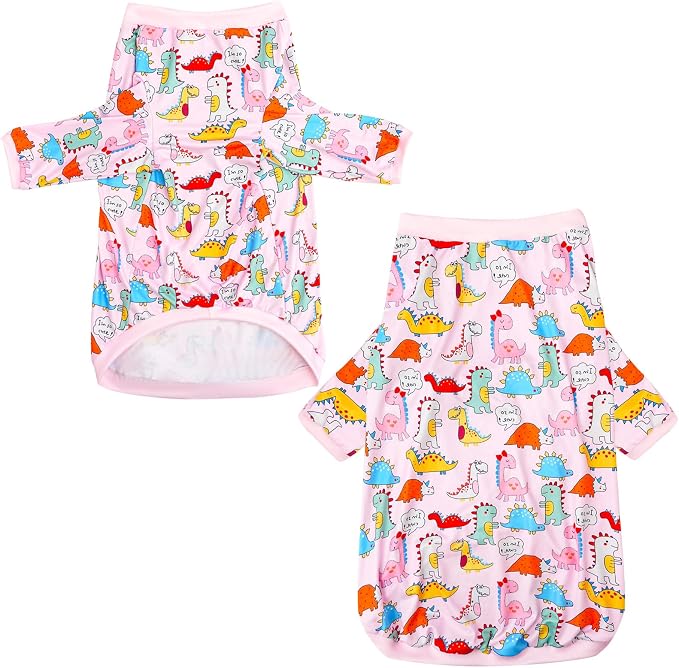 Dinosaur Dog T Shirts Cute Dinosaur Pattern Printed Apparel Shirt for Large Dogs Softable Stretchy Pet Clothes (L, Pink Dinosaur)