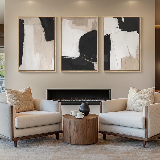 Large Framed Black and White Neutral Abstract Wall Art, 3 Piece, 24x36 In | Black and white pictures, Canvas prints, Wood frame, Modern minimalist artwork for walls, Wall decor for living room office