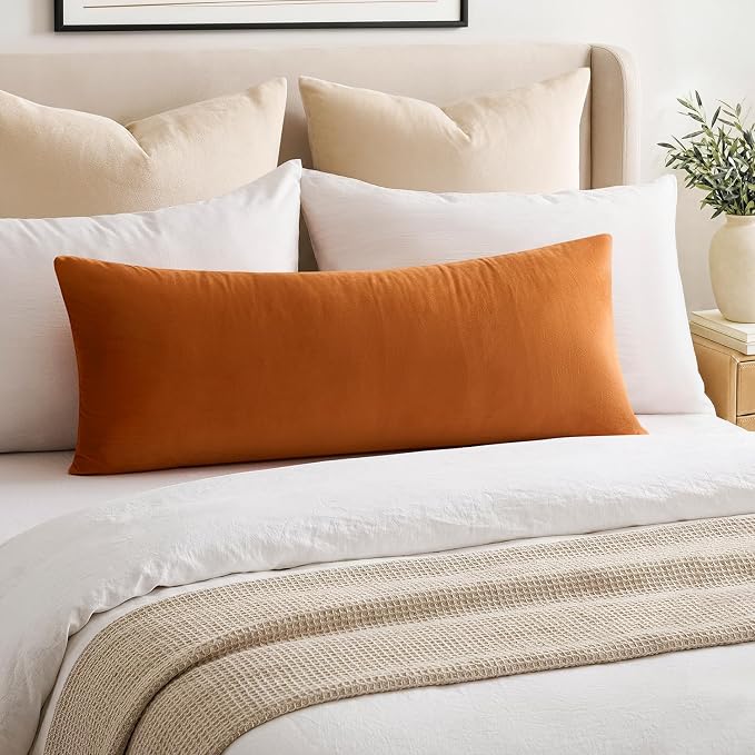 Throw Pillow Covers Lumbar 14x36 Inch Velvet Pillow Covers, Soft Decorative Burnt Orange Pack of 1 Long Pillow Case for Couch Cushion Chair Sofa Bed Living Room