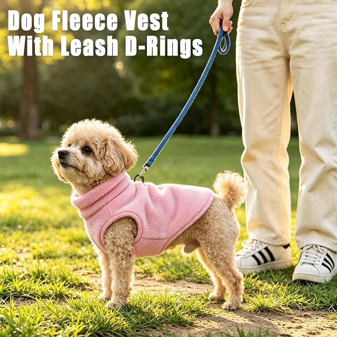 Idepet Dog Fleece Vest Sweater Zip Up Warm Pullover Dogs Jacket with D-Ring Leash Winter Cold Weater Coat Pet Sweatershirt Clothes Hoodie for Small Medium Dogs Boy Girl (Pink, M)