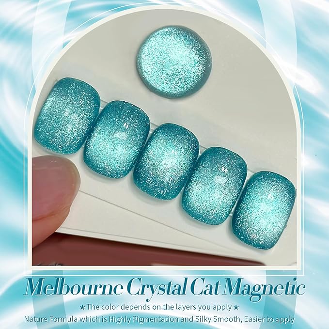 BORN PRETTY Cat Magnetic Eye Gel Nail Polish, Blue Melbourne Glitter Cat Magnetic Gel Nail Polish, Holographic Magnetic Nail Polish for Nail Art Manicure Salon DIY at Home 15ML