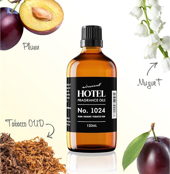 AirScent Hotel Diffuser Oil No. 1024 Inspired by the JW M Hotel - 30 ml | Plum Muguet Tobacco Oud - Premium Fragrance Oil for Ultrasonic and Waterless Diffusers and Crafting - 1 fl oz Bottle