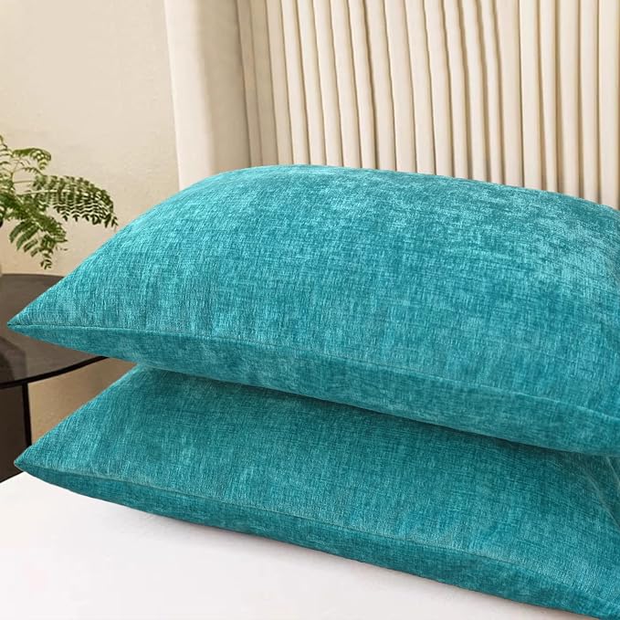 CaliTime Decorative Standard Throw Pillow Covers 26 X 20 Inches Lake Blue | Pack of 2, Cozy Chenille Cushion Cases for Sofa Bed Living Room Farmhouse Home