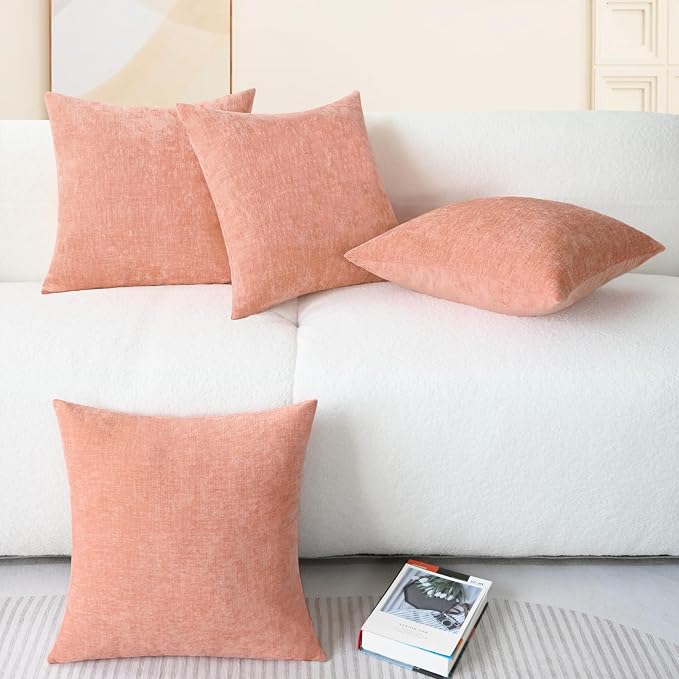 CaliTime Decorative Couch Throw Pillow Covers 18 X 18 Inches Dusty Pink | Pack of 4, Cozy Chenille Cushion Cases for Sofa Bed Living Room Farmhouse Home