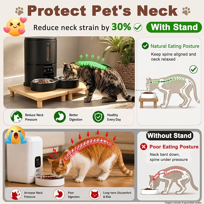 SZEE 2-Pack Cat Food Stand, Elevated Pine Wood Cat Feeder Stand for 2 Cats | Raises Feeder/Bowl by 2 3/8", for Dual-Bowl Automatic Cat Feeder Stand & Bowls