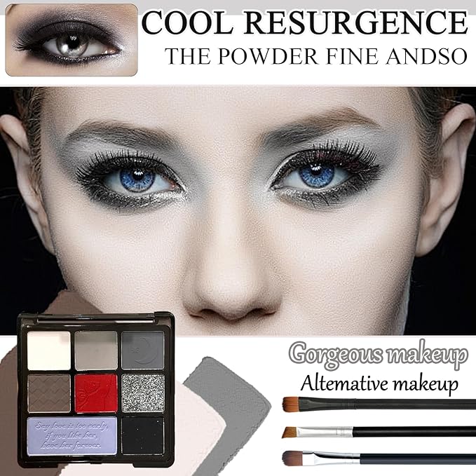 Black Grey Smoky Eyeshadow Palette,15 Colors Matte Shimmer Pigmented Eye Shadow Makeup Palette Set with 3 Eyeshadow Brushes,Glitter Eye Shadow Palette for Daily Halloween Goth Makeup(O)