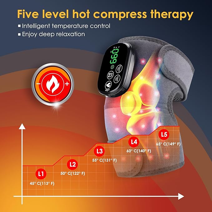 Knee Massager, Knee Wrap with 660nm Red & 850nm Infrared Light, Electric Heating Pad for Knee Comfort, Cordless Rechargeable Heat Wrap for Joint, Shoulder, Muscle