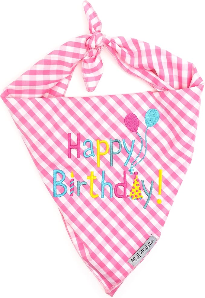 THE WORTHY DOG Icons Classic Tie-On Bandana for Dogs & Cats, Birthday