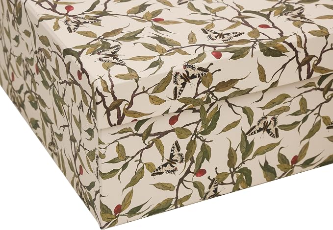3-Piece Decorative Storage Boxes with Lids, Botanical Leaf & Butterfly Design, Vintage-Inspired Paperboard Keepsake Box Set for Photos, Memories & Decorative Storage