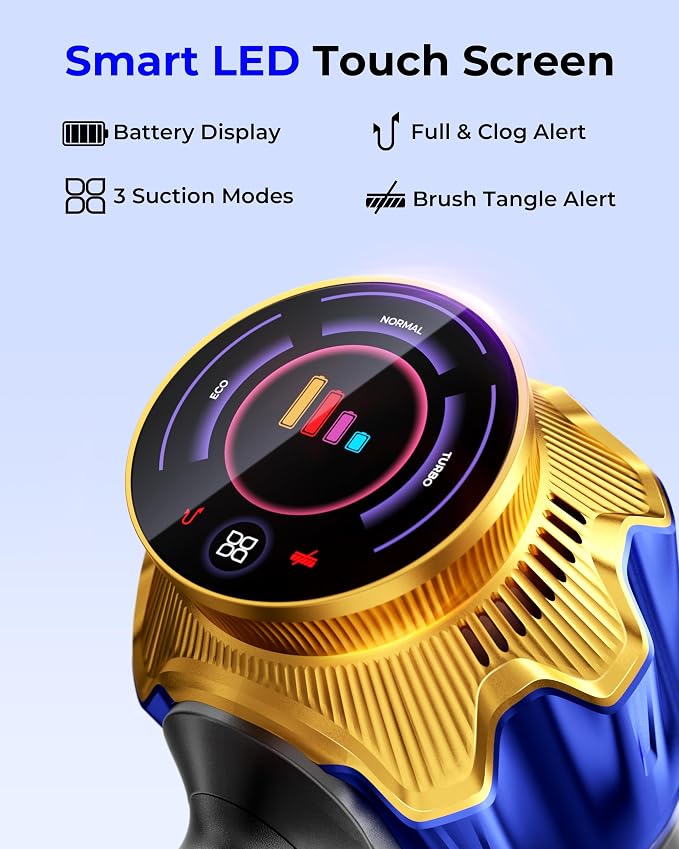 Cordless Vacuum Cleaner, 650W 55KPa Powerful Suction, 70Mins Self-Standing Stick Vacuum with Anti-Tangle Brush, Touch Screen & 1.8L Dust Cup, Vacuum Cleaners for Home, Pet Hair, Carpets & Hard Floors