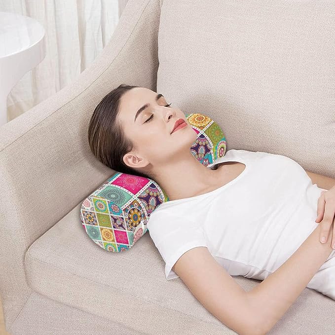 Neck Roll Pillow Bolster Pillows Round Health Memory Foam Long Cervical Cylinder Body Removable Washable Cover Bed Legs Back Yoga Pink Boho Tiles