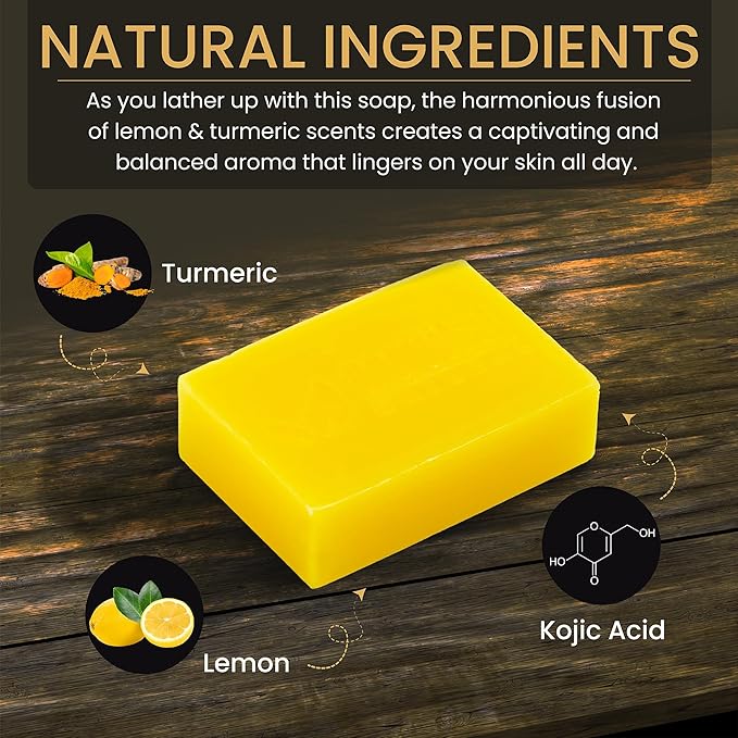 AMVital Lemon Turmeric Kojic Acid Soap Bar - 3-Pack Plant-Based Face & Body Bar Soap - Gentle Daily Soap for All Skin Types - Vegan Skincare Gift for Men & Women