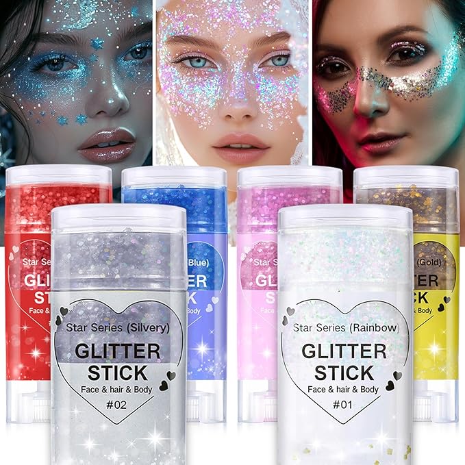 Blue Body Glitter Stick, Halloween Face Glitter Makeup,Holographic Hair Glitters Mermaid Makeup Rave Outfits for Women, Shimmer Face Paint Stick for Christmas (Blue)
