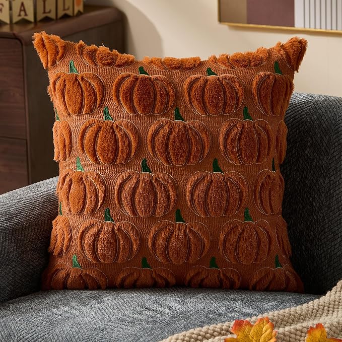 DFXSZ Fall Pillow Covers 18x18 2Pcs Rust Green Yellow Pumpkin Fall Decorations