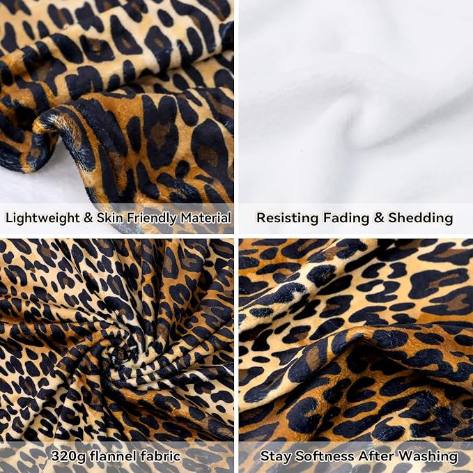 Leopard Print Blanket Fleece Throw for Bed Sofa Travel and Camping, Soft Cozy Fluffy Plush Blanket for All Seasons, Cheetah Print Throw for Birthday Gifts 50"x60"