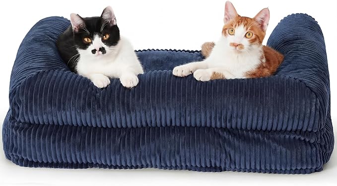 FUKUMARU Dog Couch Bed, Corduroy Cozy Cat Bed, Waterproof, Washable Cover | 28in Orthopedic Dog Beds Sofa for Small Dogs and Large Cats, Cute Warm Cotton Pet Sofa, Green