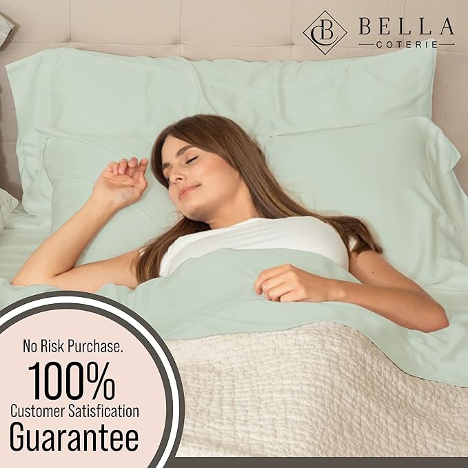 Bella Coterie Luxury Bamboo Viscose 34” Split Top King Size Sheet Set | 1 Fitted Sheet for Sleep Number & Adjustable Beds | 100% Organically Grown | Cooling & Soft | 18” Deep Pocket [Sea Glass]