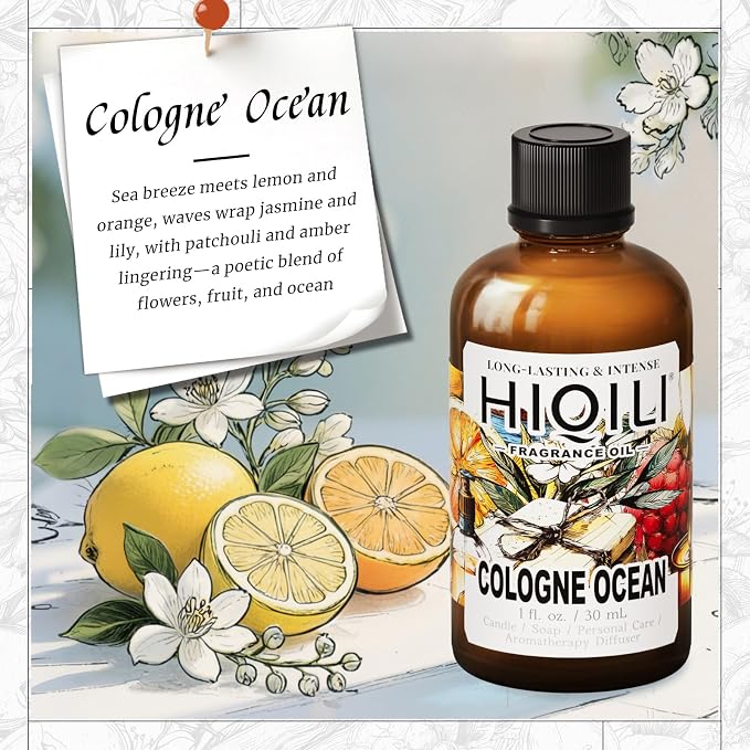 HIQILI Cologne Ocean Fragrance Oil, Sweet Orange & Ocean Scents, for Making Candle, Bath Bombs, Long-Lasting Scents for Home Diffuser - 1 Fl Oz