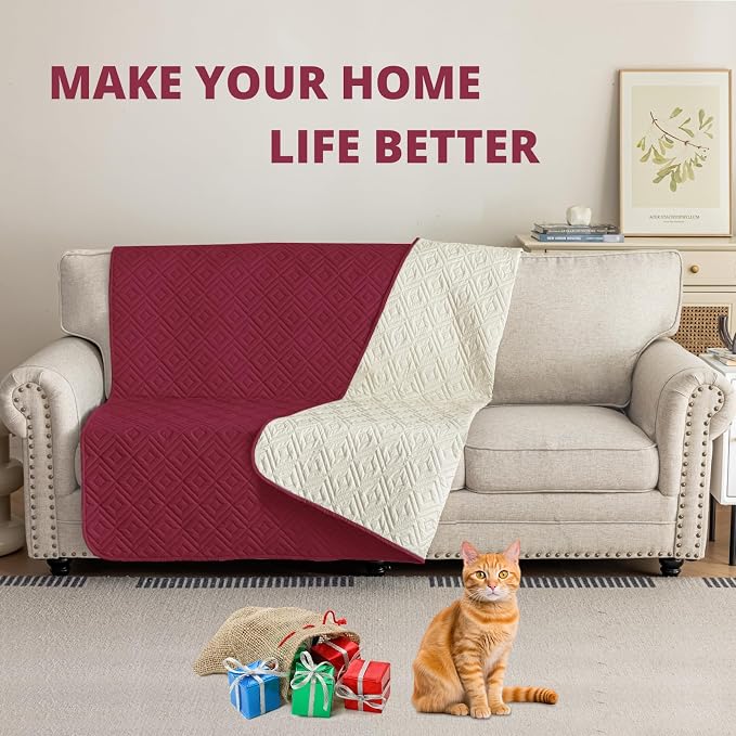 2026 Waterproof Bed Sofa Blanket (68"x82") Comfy Couch Sofa Mat for Dog Pets with Anti-Slip Back, Universal Incontinence Lightweight Liner Pad for Furniture Car Picnic etc Durable Washable, Wine Red