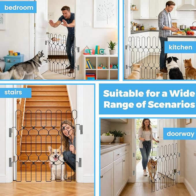 Retractable Metal Dog Gate for Front Door, Bite-Proof Pet Door Barrier, Foldable Space-Saving Wall-Mounted for Small and Medium-Sized Dogs, Easy Install Dog Gate, Indoor/Outdoor (W: 35.5in H: 31in)